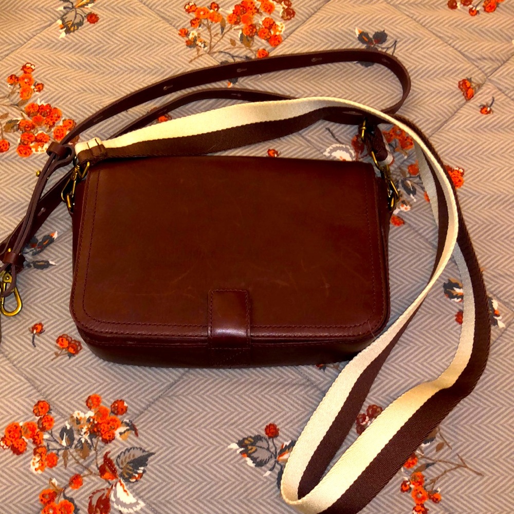 Rate Cabernet color Madewell Transporter Flap Bag in excellent used condition